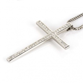 18k White Gold Princess Cut Diamond Set Cross 2.05ct